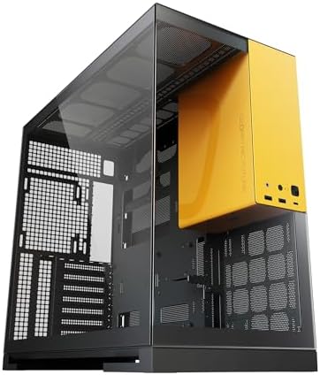 Geometric Future M5 Tempered Glass Mid Tower, E-ATX/ATX Gaming Case, 1.2mm Steel, Type C, Toolless Panels, Support 420/360 Radiator, ARGB PWM 140m Fan x 5 Pre-Installed, Black/Yellow, GEO-M5F-BY