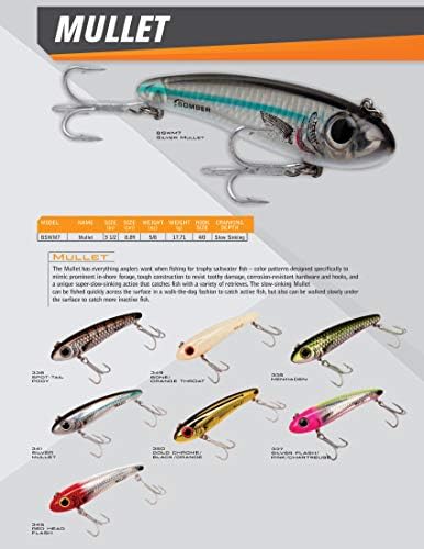 Bomber Lures Mullet Slow-Sinking Twitch / Walking Saltwater Fishing Lure - Excellent for Speckled Trout, Redfish, Stripers and More, 3 1/2 Inch, 5/8 Ounce