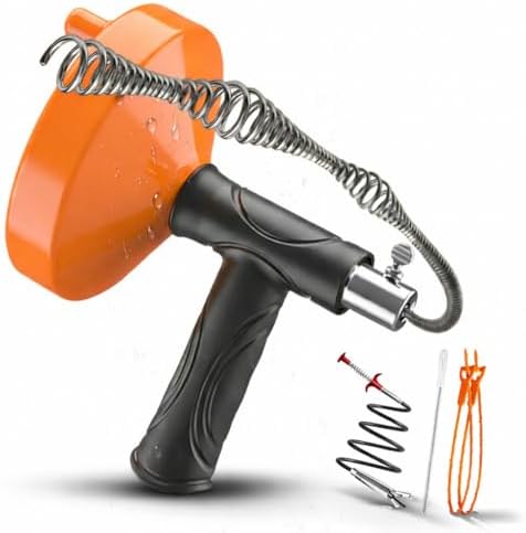 33 Feet Drain Snake Auger, Plumbing Snake Drain Hair Clog Removal Tool, Sink Unclogger Drain, Heavy Duty Drum Auger