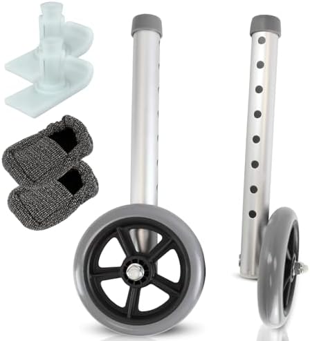 Vive Walker Wheels, Ski Glides, Accessories Covers for Seniors (6 PCS), Replacement Feet Parts Ball Set for Folding Medical Roller Safety- Front