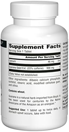 Source Naturals Guarana Energizer 900 mg Caffiene and Energy - 200 Tablets