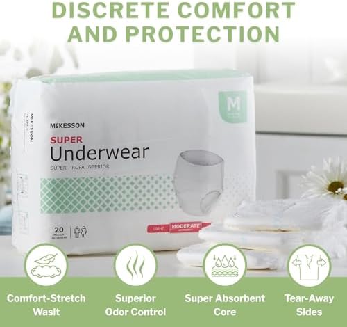 McKesson Super Adult Incontinence Underwear, Medium, Moderate, 44 in, 80 ct