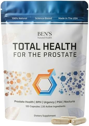 Ben's Natural Health Total Health for the Prostate Supplement with Beta Sitosterol Vitamins C, D, E, Zinc and Turmeric, 120 Vegicaps