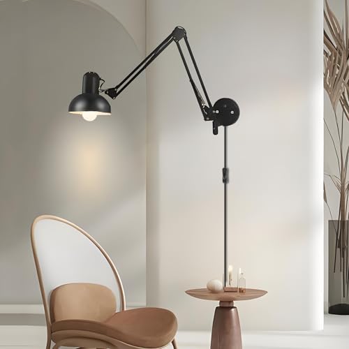 Black Industrial Swing Arm Wall Light Nordic Adjustable Long Arm Wall Sconces Lamp Metal Double-arms Folding Architect Work Wall Mount Lighting for