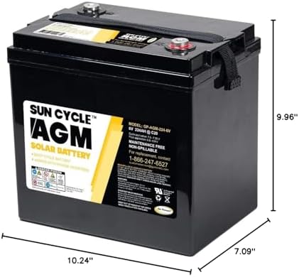 Go Power GP-AGM-224-6V 6 Volt AGM Deep Cycle Battery - 224 Amp Rechargeable Replacement Solar Battery for PV Solar, Inverters, RV & Off-Grid Use