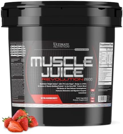 Ultimate Nutrition Muscle Juice Revolution 2600 Weight Gainer, Muscle Recovery with Glutamine, Micellar Casein and Time Release Complex Carbohydrates, Banana Protein Powder, 4.69 Pounds | 70g Octo-PRO™ Protein Blend, 175g Time-Release Carbs, 1000mg Gluta…