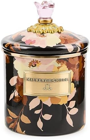 MACKENZIE-CHILDS Enamel Canister, Small, Wild Rose Brown | Hand-applied design, made from enameled steel, versatile kitchen storage container for flour and sugar, 38-ounce capacity