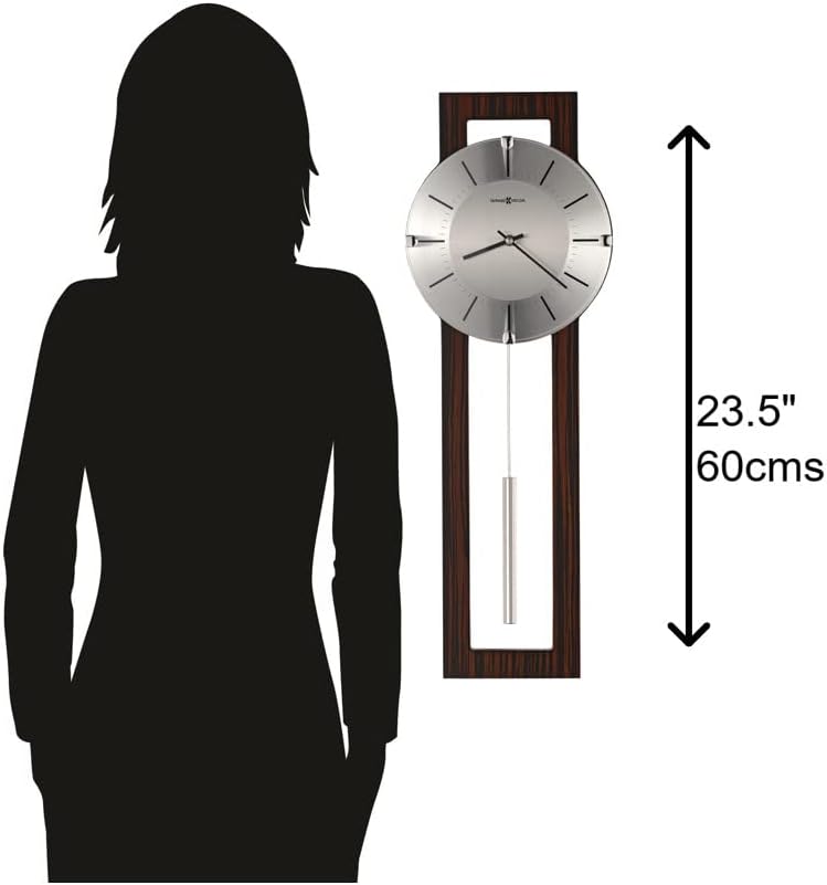 Howard Miller Mela Wall Clock with Pendulum | Wooden Frame, Silver Dial, Analog Quartz | Modern Minimalist Decor for Living Room, Office