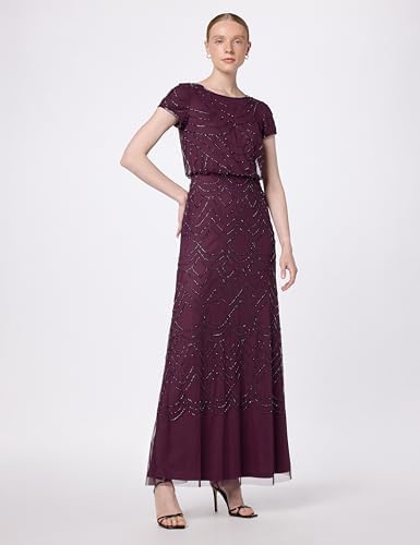 Adrianna Papell Womens Short Sleeve Blouson Beaded Gown