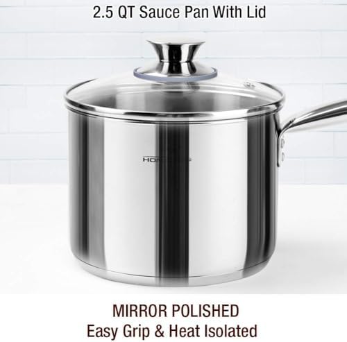 HOMICHEF 14-Piece Nickel Free Stainless Steel Cookware Set - Nickel Free Pots and Pans Set - Non-Toxic, Healthy Induction Cookware