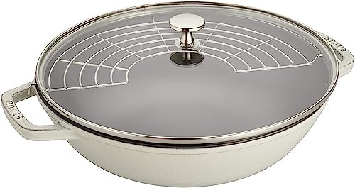 Staub Cast Iron Perfect Pan, Wok, Dutch Oven, 4.5-quart, serves 4-5, Made in France, Dark Blue