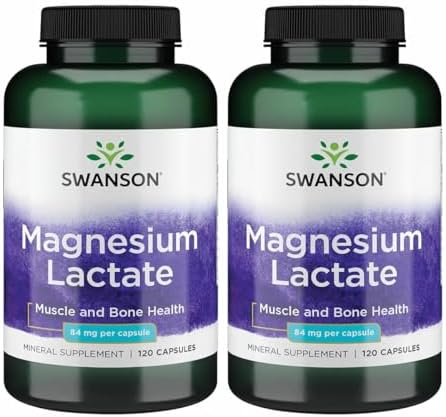 Swanson Magnesium Lactate Lactose-Free, 84 mg, 120 Capsules | Lactose-Free Mineral Supplement for Muscle and Bone Health Support, Gentle on the Stomach, Non-GMO and Gluten-Free