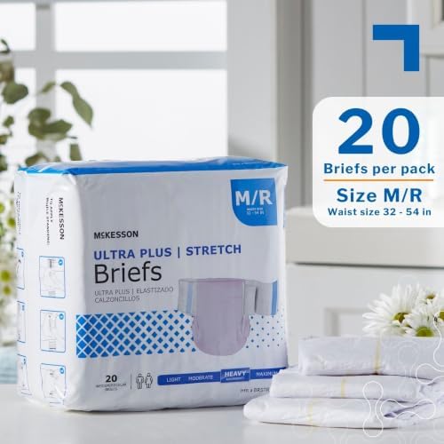 McKesson Ultra Plus Stretch Briefs, L/XL, Heavy Absorbency, 66 in, 80 ct | Unisex, Disposable, Elastic Leg Gathers and Contoured Fit for Men and Women, Incontinence