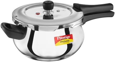 Prestige Deluxe Alpha Svachh Stainless Steel Pressure Cooker with Alpha Base and Deep Lid for Spillage Control, (4.0 L Junior Handi)
