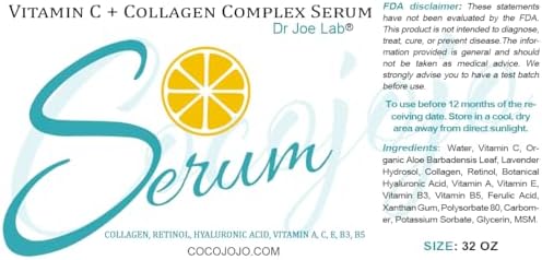 Dr Joe Lab #1 Vitamin C & Collagen Complex Serum Bulk - Multiple Purposes Face Skin Ultra Hydrating Rejuvenating Instant Moisturizer COCOJOJO (4 oz)