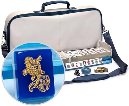 Yellow Mountain Imports American Mahjong Set, Chinoise with Soft Leatherette Case - Racks with Pushers, Scoring Coins, Dice, and Wind Indicator