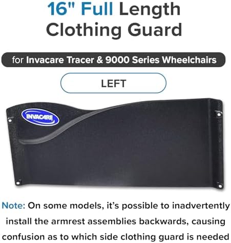AlveyTech Full Length Clothing Guard for Invacare Tracer & 9000 Series Wheelchairs (Left) - Replacement Black 16" x6-1/2 Wheelchair Under Armrest