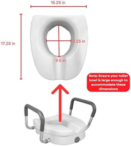 RMS Raised Toilet Seat - 5 Inch Elevated Riser with Adjustable Padded Arms