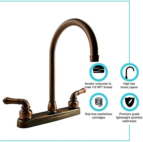 Dura Faucet DF-PK330HC-SN RV J-Spout Kitchen Sink Faucet (Satin Nickel) | Tall spout clears big pots; dual levers fine-tune water flow. Brushed Satin Nickel.