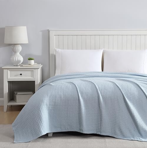 Grand Hotel Lightweight Full/Queen Blanket, 100% Cotton, Pearl Blue | All-natural yarn-dyed mercerized cotton is exceptionally durable, breathable and soft