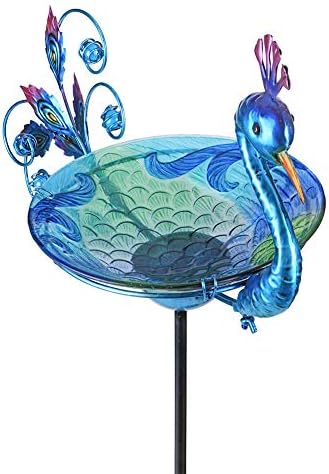 MUMTOP Outdoor Bird Bath Solar Birdbath Garden Feeder with Metal Stake,Blue