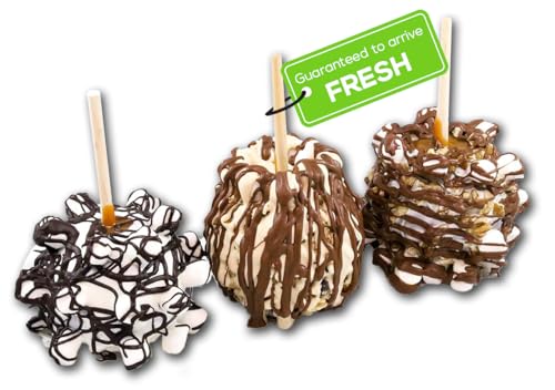 US Sweets Caramel Apple 3 Pack - Caramel Granny Smith Apples Drizzled in Dark or Milk Chocolate with Marshmallows & Nuts | Delicious Gift | Handmade