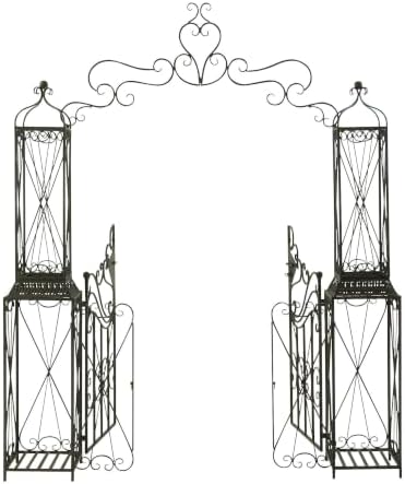 Deco 79 Metal Indoor Outdoor Garden Arbor, 78" x 14" x 94", Matte Bronze | Elevate patios and gardens, metal garden arch trellis, metal trellis for climbing plants outdoor, double doors, scroll latch