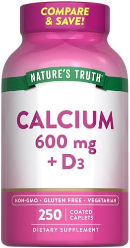 Nature's Truth Calcium 600mg with Vitamin D3 | 250 Caplets | Calcium Carbonate | Vegetarian