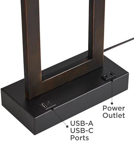 Todd 30" Large Table Lamp USB Brushed Nickel AC Power Outlet Modern | Hotel Charging Ports Living Room Bedroom House Bedside Nightstand Home Office Family Rectangle White Shade