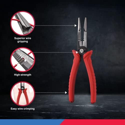 NEIKO 02037A Compact Wire Stripper | 4-in-1 Multi Purpose Electricians Pliers | Wire Crimper, Cutter and Gripper | 12-20 AWG Wire Service Tool | Crimps Insulated & Non-Insulated | Electrical Stripping