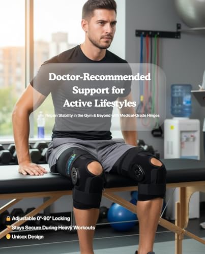 Hinged Knee Brace with Side Stabilizers & Locking Dial- Adjustable Knee Support for ACL Recovery, Meniscus Tear