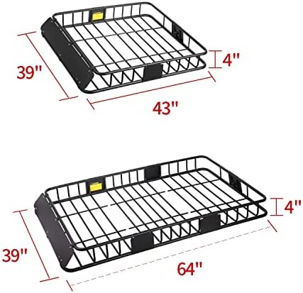 Leader Accessories Roof Rack Cargo Basket 64"x39"x4" for SUV Truck Van Car | 150 lbs Capacity, Alloy Steel with Rust-Resistant , Easy Assembly, Extra Storage for Luggage, Camping & Outdoor Road Travel