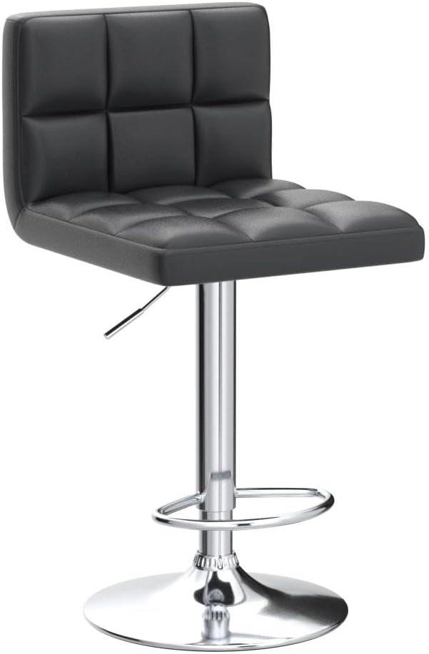 Homall Bar Stools Modern PU Leather Adjustable Swivel Barstools, Armless Hydraulic Kitchen Counter Bar Stool Extra Height Square Island Barstool with Back Set of 2 (Leather, White)
