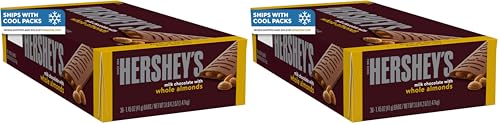 HERSHEY'S Milk Chocolate with Whole Almonds Candy Bars, 1.45 oz (36 Count) | Hershey Chocolate Bars with Whole Almonds, Kosher and Gluten Free, Individually Wrapped Candy for S'mores and Sharing, 36 ct