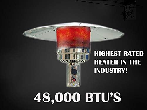 AZ Patio Outdoor Propane Gas Patio Heater, 48K BTU's, Open Door Design, Adjustable Table, Single pole, Weight Bladder Included, Regulator and Hose, Hammered Bronze Finish