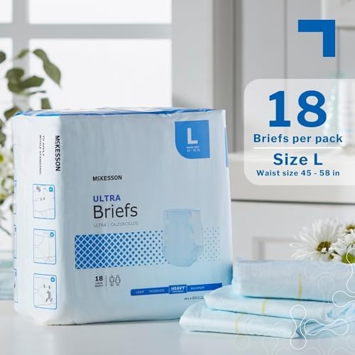 McKesson Ultra Briefs, Heavy Absorbency, Medium, Unisex, 44 in, 96 ct | Disposable, Elastic Leg Gathers and Contoured Fit for Men and Women, Incontinence