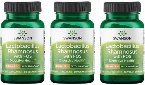 Swanson Lactobacillus Rhamnosus with FOS, 5 Billion CFU, 60 Veggie Capsules | Digestive Health Support with Fructooligosaccharides, Probiotic Support for Gastrointestinal Health, Acid-Resistant Vegan