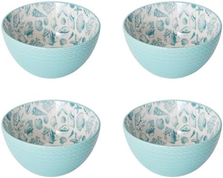 Pfaltzgraff Venice 16-Piece Stoneware Dinnerware Set, Service for 4, Aqua and White Color Combination, Durable and Chip Resistant, Microwave Safe