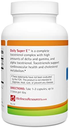 Wellness Resources Daily Super E Tocotrienol Complex - Full Spectrum Vitamin E with Delta, Gamma & Alpha Tocotrienols for Antioxidant Protection, Soy-Free, Natural Source, Non-GMO (180 Caps)