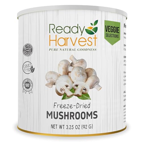 Ready Harvest Freeze-Dried Mushroom for Emergency Food Supply | Camper Must-Haves Camping Essentials | Hurricane Preparedness Items, Survival Food