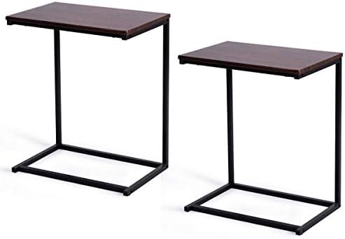 Tangkula C Shaped End Table, Couch Sofa Side TV Tray for Coffee Snack Laptop, Vintage Bedside Table for Living Room, Bedroom