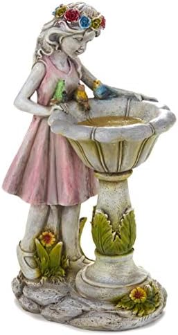 The Lakeside Collection Bird Bath Sculpture Solar Lighted Girl with Fountain