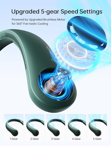 JISULIFE Portable Neck Fan, Hands-Free Bladeless, 5 Speeds, 4000 mAh