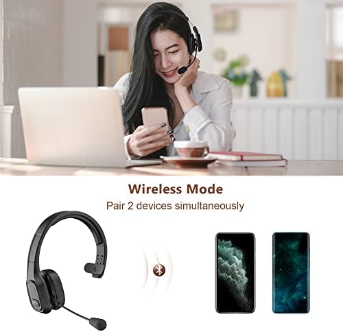 Trucker Bluetooth Headset V5.0, Wireless Headset with Noise Canceling&Mute Microphone for Cell Phones, On Ear Bluetooth Headphone for Computer