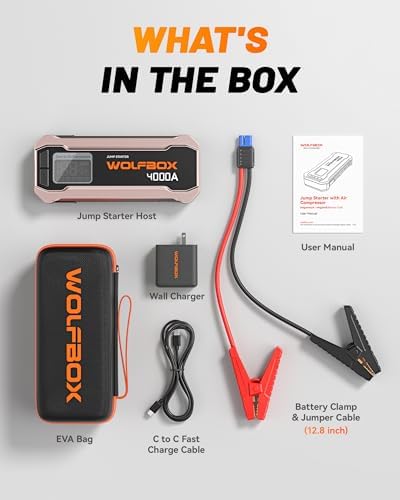 WOLFBOX 4000A Jump Starter, 12V Car Battery Jumper Starter Portable with 65W Quick Charger, LED Display