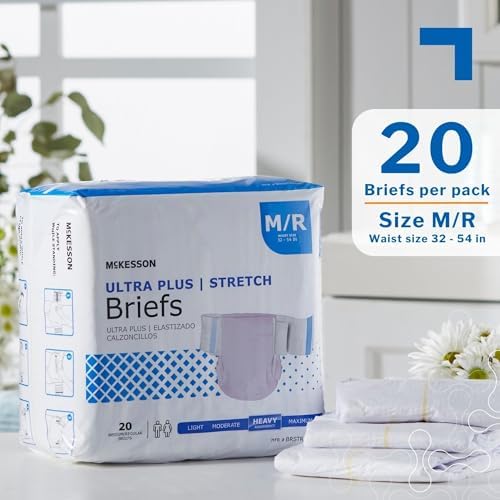 McKesson Ultra Plus Stretch Briefs, L/XL, Heavy Absorbency, 66 in, 80 ct | Unisex, Disposable, Elastic Leg Gathers and Contoured Fit for Men and Women, Incontinence