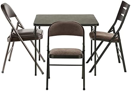 Sudden Comfort 34 by 34 Inch Portable EZ Slide Leg Lock Square Metal Padded Vinyl Top Folding Dining Card Table in Buff Tan