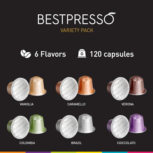 Bestpresso Coffee for Nespresso Original Machine 120 pods Certified Genuine Espresso Variety Pack includes one pack of decaf coffee