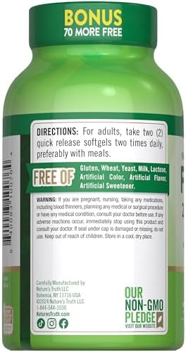 Nature's Truth Fish Oil 2000 mg | 600 mg Omega 3 | 250 Softgels | Natural Lemon Flavor | Non-GMO and Gluten Free Supplement | Natural Lemon Flavor