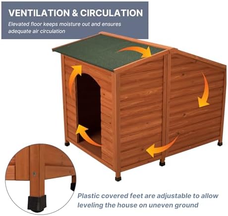 Trixie Natura Classic Dog House - Wooden Outdoor Shelter with Weatherproof Sealer, Hinged Roof & Adjustable Legs for Medium Dogs - Gray - 27 x 41 x 28.5 in